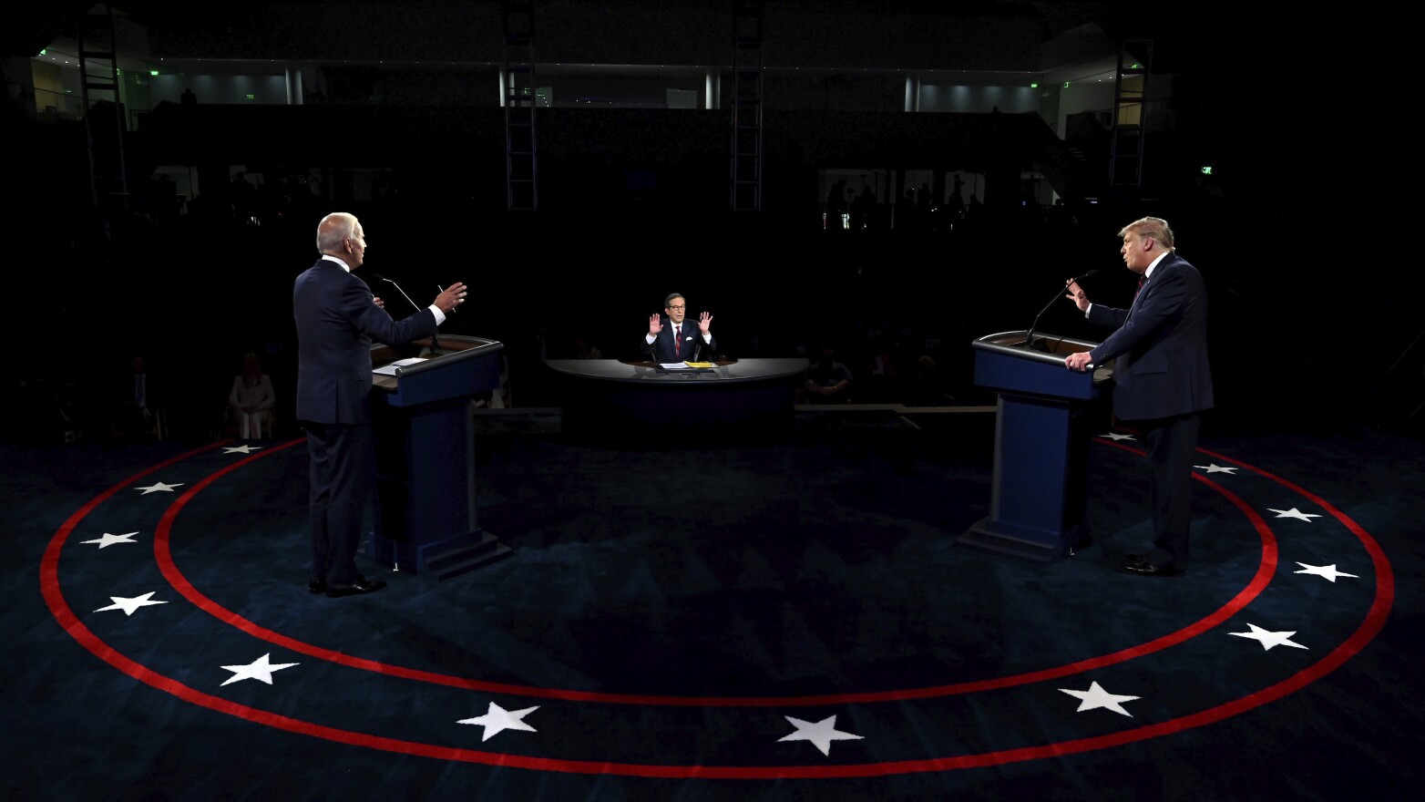President Trump and former Vice President Joe Biden spar as moderator Chris Wallace tries to bring order to the debate at Case Western University in Cleveland on Tuesday, Sept. 29, 2020.